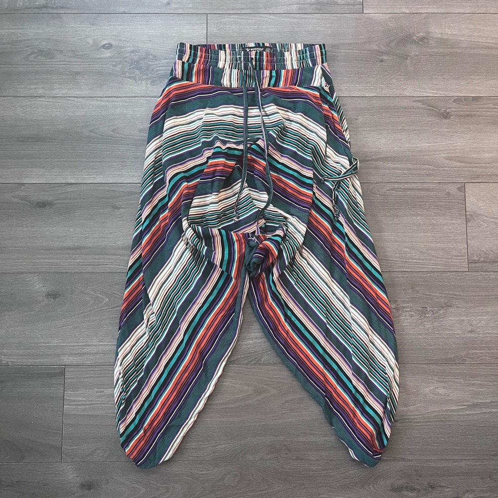 Buddha Pants Harem Joggers XS Multi Color Striped Drop Crotch Yoga Lounge Boho